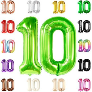 Katchon, Giant Light Green 10 Balloon Number - 40 Inch | 10Th Birthday Decorations For Boys | Light Green 10Th Birthday Balloon Green For 10 Birthday Decorations | Light Green Number 10 Balloons