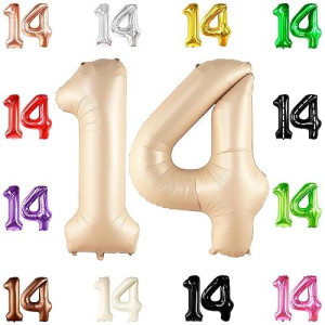 Katchon, Huge Caramel 14 Balloon Numbers - 40 Inch | Retro Apricot Number 14 Balloons For Birthdays | Happy 14Th Birthday Decorations | Nude 14 Year Old Balloon, Sweet 14 Birthday Balloon Decorations