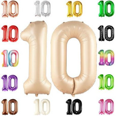 Katchon, Giant Caramel 10 Balloon Number - 40 Inch | 10Th Birthday Decorations | Caramel 10Th Birthday Balloons For 10 Birthday Decorations Caramel | Caramel Number 10 Balloons