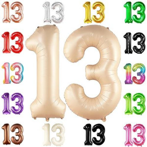 Katchon, Huge Caramel Number 13 Balloon - 40 Inch | Retro Apricot Number 13 Balloons For Birthdays | Happy 13Th Birthday Decorations | Blush 13 Balloon Numbers For Sweet 13 Birthday Balloon Decoration