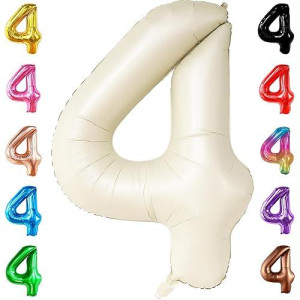 Katchon, Giant Cream White 4 Balloon Number - 40 Inch | Number 4 Balloons For Birthdays | 4Th Birthday Decor For Party | Creme Number 4 Balloon | 4 Year Old Balloon For 4Th Birthday Party Supplies