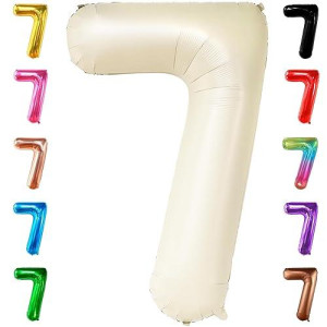 Katchon, Giant Cream Number 7 Balloon - 40 Inch | 7Th Birthday Balloon For 7Th Birthday Decorations | 7 Balloons For Birthday | Seven Balloon Number | 7 Year Old Balloon For 7 Year Decorations