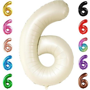 Katchon, Giant Cream Number 6 Balloon - 40 Inch | 6Th Birthday Balloon For 6Th Birthday Decorations | 6 Balloons For Birthday | Six Balloon Number | 6 Year Old Balloon For 6 Year Decorations