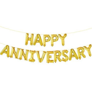 Katchon, Gold Happy Anniversary Balloons Letters - Big, 16 Inch | Gold Happy Anniversary Banner, Happy Anniversary Decorations | Gold Happy Anniversary Sign For Wedding Anniversary Party Decorations