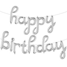 Katchon, Silver Happy Birthday Balloon Banner - 16 Inch | Happy Birthday Cursive Sign, Silver Happy Birthday Banner, Silver Birthday Decorations | Silver Birthday Balloons, Birthday Party Dècor