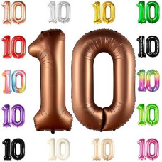 Katchon, Giant Coffee Brown 10 Balloon Number - 40 Inch | Coffee Brown Number 10 Balloon For 10Th Birthday Decorations | 10 Birthday Balloon Brown For 10 Year Old Birthday Decorations | 10 Balloons