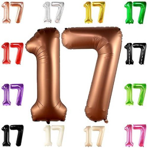 Katchon, Giant Coffee Brown 17 Balloon Numbers - 40 Inch | Happy 17Th Birthday Decorations, 17 Birthday Balloons | Number 17 Balloons For Happy Birthday Decorations | 17 Number Balloons