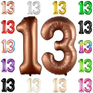 Katchon, Coffee Brown 13 Balloon Numbers - Giant, 40 Inch | Steer Balloons, Number 13 Balloons, 13Th Birthday Decorations For Girls | Safari Number Foil Balloons | 13Th Birthday Decorations For Boys