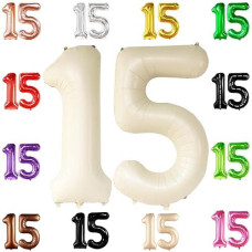 Katchon, Gaint Cream White 15 Balloons Number - 40 Inch | 15 Birthday Balloon Decor | Number 15 Birthday Decorations | Number 15 Balloon | 15 Year Old Balloon For 15Th Anniversary Party Supplies