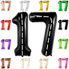 Katchon, Giant Black Checkered 17 Balloon Numbers - 40 Inch | Happy 17Th Birthday Decorations, 17 Birthday Balloons | Number 17 Balloons For Happy Birthday Decorations | 17 Number Balloons