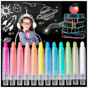 Zhbdmgk Sidewalk Chalk Set With Holder For Kids 12Pcs Dustfree Washable Toddler Chalk In 12 Colors For Blackboard Drawing Writ