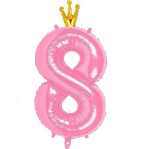 40 Inch Number Balloon 8, Pink Foil Balloons 8 Big Balloon, 8Th Pink Party Supplies, 8 18 80 Birthday Balloons For Woman Girl,Wedding Anniversary