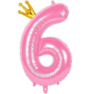 40 Inch Number Balloon 6 Pink, Six Helium Balloons For Birthday Party 16 60 Decorations Anniversary, 6Th Birthday Balloon, Pink 6 Balloons