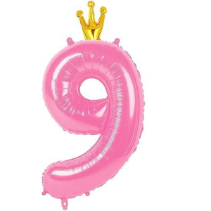 40 Inch Number Balloon 9, Pink Giant Kids Party Balloons, Birthday Decorations For 9Th 90Th, Pastel Large Numbers For Party Decor