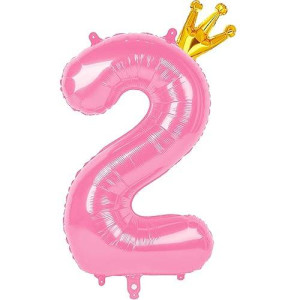 40 Inch Number Balloon 2, Pink Two Balloon Number Birthday Decorations, Mylar Balloons Second Birthday Decorations, 2Nd 21St Birthday Party Supplies