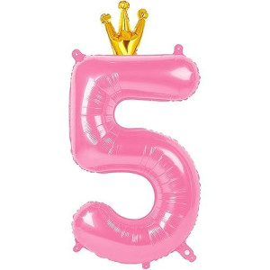 40 Inch Number Balloon 5, 5Th Birthday Balloon, Pink Five Year Old Balloon Decorations, 5 15 50 Number Balloons Party Supplies Wedding Anniversary