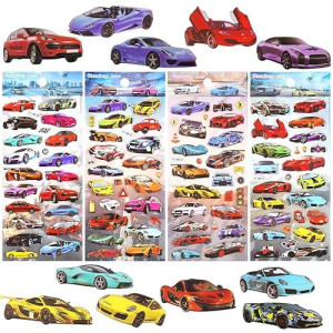 Shangrla Race Car Stickers For Kids Boys 3D Puffy Racecar Stickers For Toddlers, Puffer Bubble Racing Sticker, Reusable Cool Puff Sports Car Sticker, Party Favors 4 Sheet.