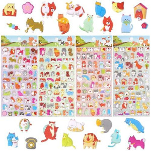 Shangrla Cat And Dog Puffy Stickers For Kids Girls 3D Puff Puppy Kitten Pet Stickers For Adults Teens,Cute Small Dog Cat Face Stickers For Phone Case,Stationery,Albums,4 Sheets.