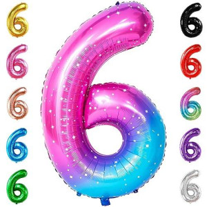 Katchon, Giant Rainbow Number 6 Balloon - 40 Inch | Galaxy Number 6 Balloon | 6 Balloon Number For Birthday Girl | Number Six Birthday Balloon For 6Th Birthday Decorations | 6Th Birthday Balloons