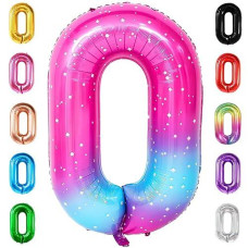 Katchon, 0 Rainbow Balloons Number - Huge, 40 Inch Zero Number Balloon | Rainbow Balloons Birthday Decorations | Pink Blue Number 0 Balloons | Rainbow Party Supplies | Rainbow Birthday Decorations