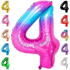 Katchon Giant Rainbow 4 Balloon Number - 40 Inch | Pink Blue Number 4 Balloons For Birthdays | Number 4 Galaxy Balloon For 4Th Birthday Decorations Party | 4Th Birthday Balloons | Four Balloon Number