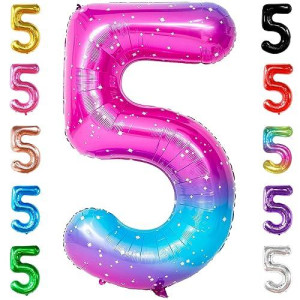 Katchon, Rainbow Number 5 Balloon - Giant, 40 Inch | Pink Blue Number 5 Balloons, Number 5 Birthday Decorations | Foil Galaxy Number 5 Balloon For 5Th Birthday Decorations Girl | 5Th Birthday Balloon