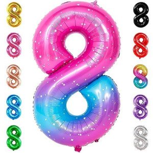 Katchon, Giant Galaxy 8 Balloon Number - 40 Inch | Pink Blue Number 8 Balloons For Birthdays | 8 Birthday Balloon, 8 Balloons For Girls | 8Th Birthday Decorations For Girls | Galaxy Number 8 Balloon