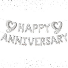 Katchon, Silver Happy Anniversary Balloons Letters - Big, 18 Inch | Silver Happy Anniversary Balloon Banner | Silver Heart Balloons, Silver Happy Anniversary Banner For Happy Anniversary Decorations