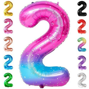 Katchon, Giant Rainbow 2 Balloon Number - 40 Inch | Pink Number 2 Balloon, 2Nd Birthday Decorations For Girl | 2 Galaxy Balloon, Two Year Old Birthday Decorations Unicorn | Galaxy Party Decorations