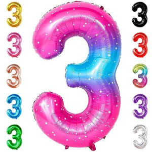 Katchon, Rainbow 40 Inch 3 Balloon - Pink Blue | 3Rd Birthday Decorations | Unicorn Party