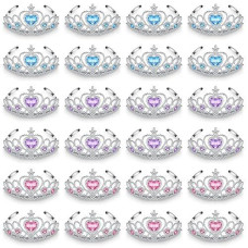 Zhanmai 24 Pcs Tiara Crown Set Princess Crown For Girls Plastic Tiaras Dress Up Costume Party Favor Accessories Kid Birthday (Blue Purple Pink)