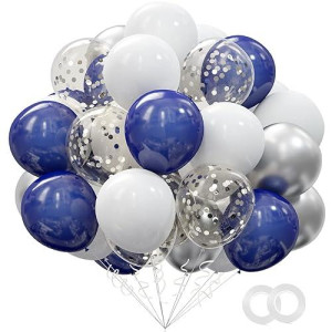 Oumuamua 62Pcs Silver Navy Blue Balloons Kit - 12 Inches Silver Blue Party Decoration Balloons For Baby Shower Birthday Wedding Party Decorations Supplies