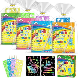 Zmlm Scratch Art Party Favors: 4 Pack Rainbow Scratch Paper Art Set For Kids 3-12 Years Old Art And Craft Notebook Girl Boy Birthday Gift Goodie Bag Stuffers(5 Wooden Stylus & 4 Drawing Stencils)