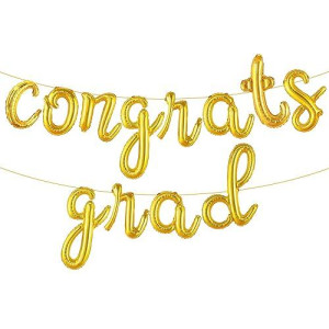 Katchon, Gold Congrats Grad Balloons - Script, 16 Inch | Congratulations Balloons For Graduation Decorations Class Of 2025 | 2025 Graduation Balloons, Graduation Balloons Class Of 2025 Decorations