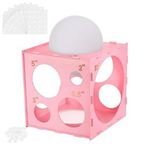 Auihiay 14 Holes Wood Balloon Sizer Cube, Pink Collapsible Balloon Measurement Box With Instructions And Balloon Glue Point, For Balloon Arches, Balloon Column, Balloon Decoration(1-10 Inch)