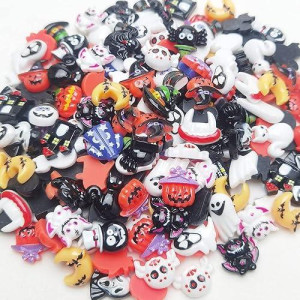 Libiiine 100Pcs Mix Lots Flatback Resin Buttons Flat Back Scrapbooking Resin Flatback Craft (Halloween Lots)