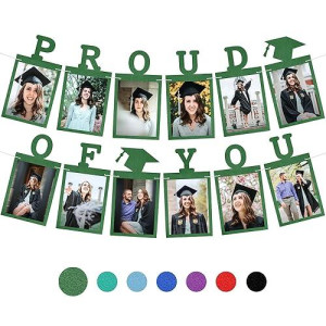 Katchon, Green Graduation Photo Banner 2025 - Large 10 Feet | Proud Of You Banner | Felt Graduation Picture Banner | Graduation Banner 2025 Personalized | Green Graduation Decorations Class Of 2025