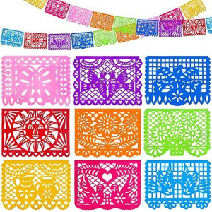 Johouse 2Pack Mexican Party Banner, Plastic Fiesta Banner Cinco De Mayo Dia De Los Muertos Decor Day Of The Dead Papel Picado Decorations, Mexican Party Supplies