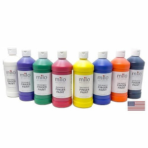 Milo Kid'S Washable Finger Paint Set Of 8 Colors | 16 Oz Bottles | Safe And Non-Toxic | Made In The Usa | Art & Craft Paints For Kids, Toddlers, Pre School Supplies Painting Set For Children | Easy