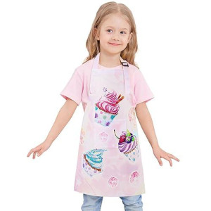 Wernnsai Toddler Girls Aprons - Cupcake Kids Aprons For Girls Toddler Paint Art Smock Waterproof Cooking Baking Painting Gardening Artist Chef Apron For Kids Age 6-10 Years