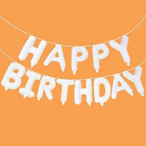 White Happy Birthday Balloons Banner,16 Inch Mylar Foil Letters Sign,Reusable Balloons For Women, Men, Boys & Girls Birthday Decorations Party Supplies