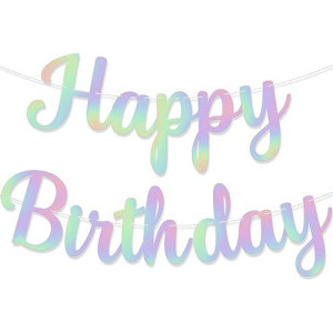 Katchon, Large Iridescent Happy Birthday Banner - Pre-Strung, 10 Feet | Holographic Happy Birthday Decorations | Happy Birthday Sign For Iridescent Party Decorations | Unicorn Birthday Decorations