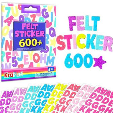 Krafun Felt Sticker Kit For Beginner Young Girls And Kids Arts & Crafts, Pack Of 600 Assorted Scrapbook Stickers Alphabets, Numbers, Fun Shapes, Preschool, Children Early Learning, Self Adhesive