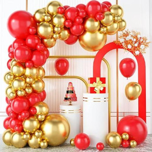 Red And Gold Balloon Arch Kit, Metallic Gold And Red Balloon Garland Kit, 100 Pcs Red And Gold Balloons Different Sizes For Valentines Wedding Bridal Shower Anniversary Bachelorette Party Decorations