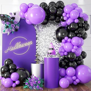 Purple And Black Balloon Garland Arch Kit, Black And Purple Balloon Garland Kit, 100 Pcs Black Purple Latex Balloons Different Sizes 18/12/10/5 Inch For Graduation Wednesday Themed Party Decorations