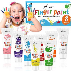 Aroic 8Pcs Washable Finger Paint For Kids, Non-Toxic Finger Paint 8Colors, Art Painting Supplies For Toddlers, Finger Painting Supplies For Kids Boys Girls Gifts, Hand Painting Diy Crafts