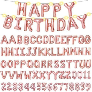 [85 Pcs] Personalized Name Happy Birthday Balloons Letters Kit, Diy Custom Name Birthday Banner, 2 Sets A- Z & 0-9 16'' Letters And Numbers With 2 Led Light For Birthday Party Decorations (Rose)