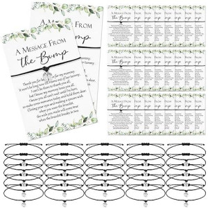 Thyle 50 Set Baby Shower Favors For Guests Adjustable Bracelets With Message From The Bump Card Footprints Charm Baby Shower Bracelets For Gender Reveal Thank You Gifts (Leaf)