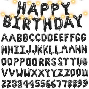 [85 Pcs] Personalized Name Happy Birthday Balloons Letters Kit, Diy Custom Name Birthday Banner, 2 Sets A- Z & 0-9 16'' Letters And Numbers With 2 Led Light For Birthday Party Decorations (Black)