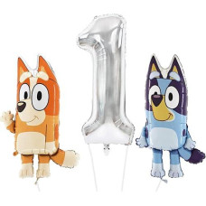 Toyland® Bluey & Bingo Balloon Birthday Pack - 2 X 32" Character Balloons & 1 X 40" Number Balloon - Kids Party Decorations